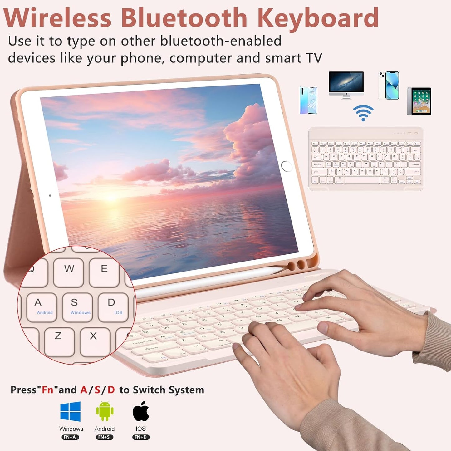 For Ipad 9Th Gen 2021 Case with Keyboard 10.2 Inch, for Ipad 8Th Gen 2020/7Th Gen 2019/Air 3/Pro 10.5 Keyboard Case, Detachable Wireless Bluetooth Keyboard with Pencil Holder for Ipad 2021 9Th