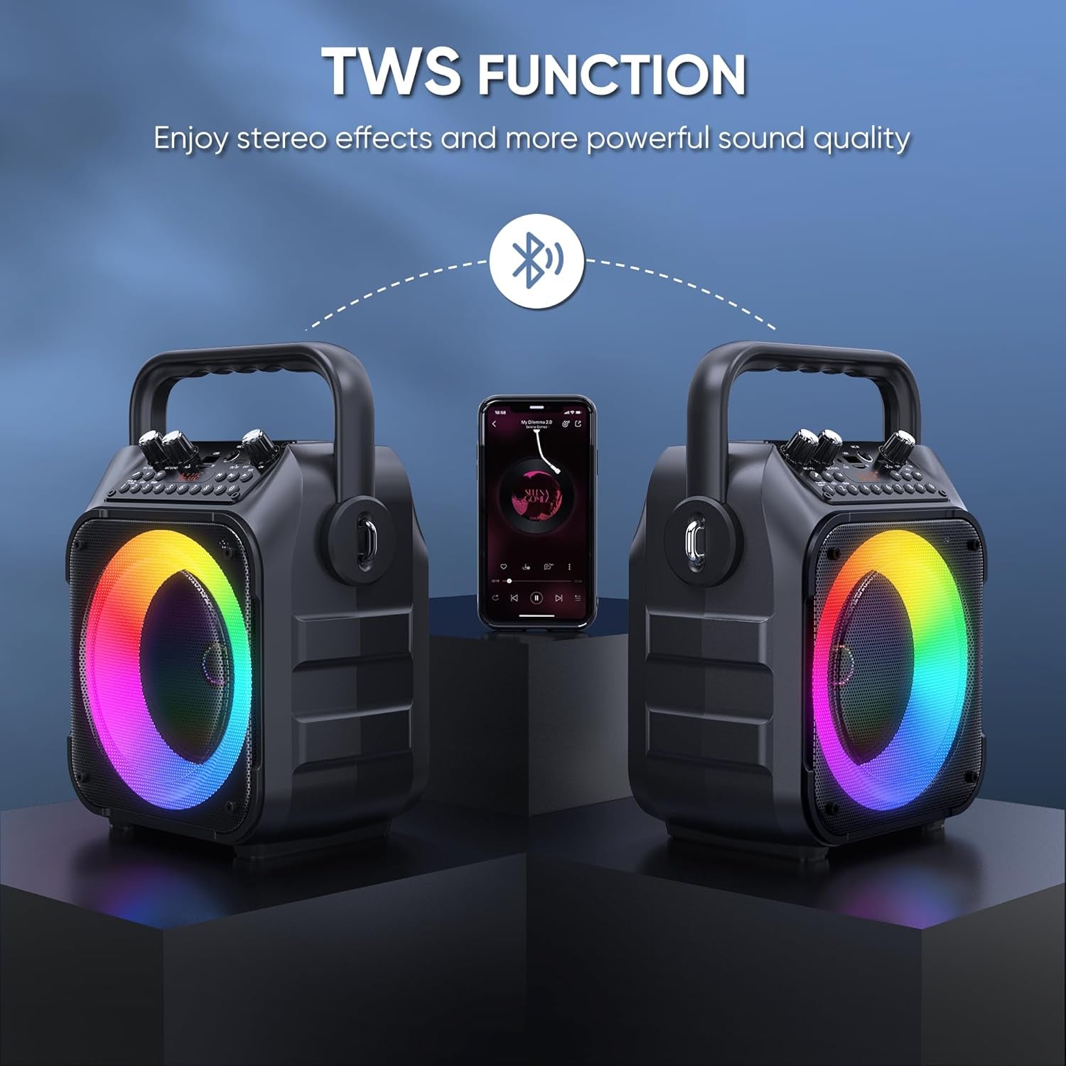 Karaoke Machine, Portable Bluetooth Speaker with 2 Wireless Microphones