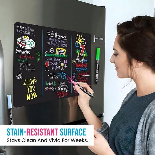 16X11-Inch Fridge Magnetic Whiteboard with 4 Neon Markers and Eraser and Plans