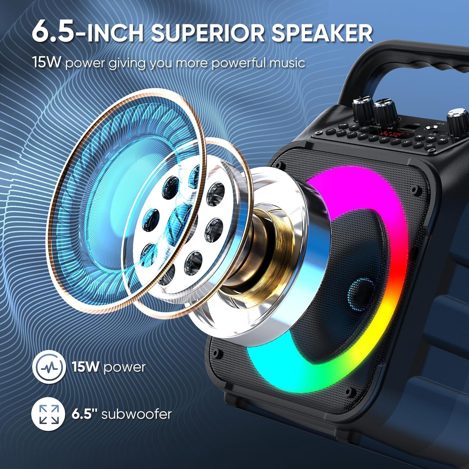 Karaoke Machine, Portable Bluetooth Speaker with 2 Wireless Microphones