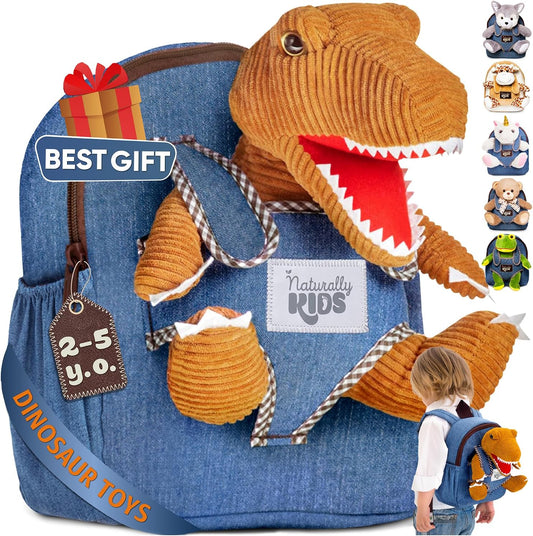 Dinosaur Backpack for Kids 3-5, Toddler Backpack for Boys with Detachable Dinosaur Toy with Pockets and Reflective Logo Patch