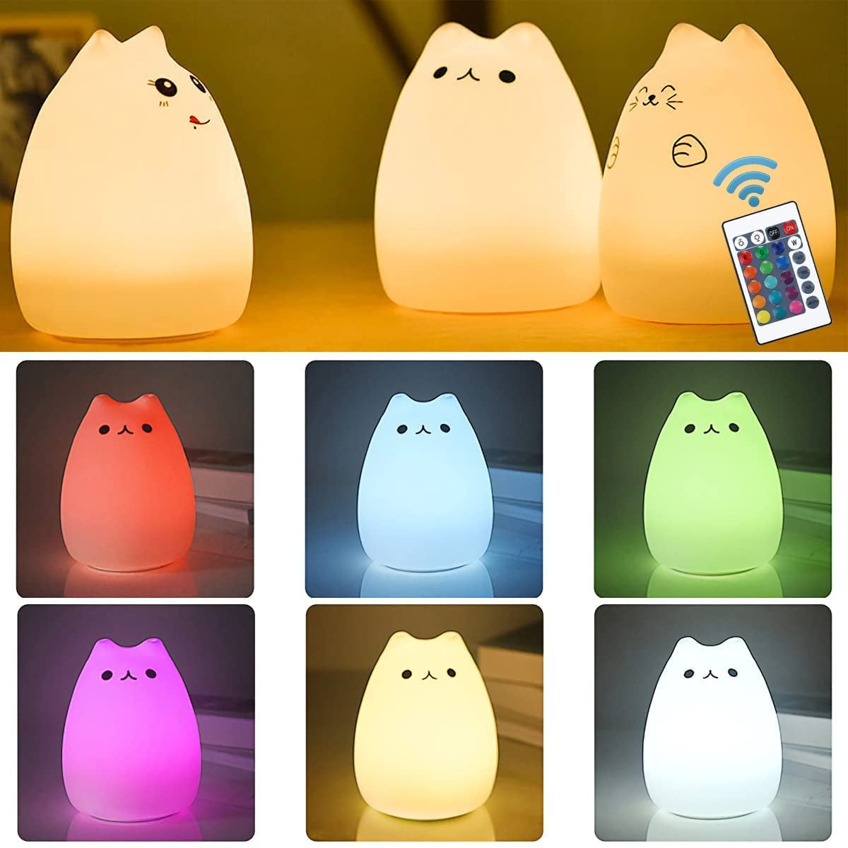 Cat Lamp, Remote Control Silicone Kitty Night Light