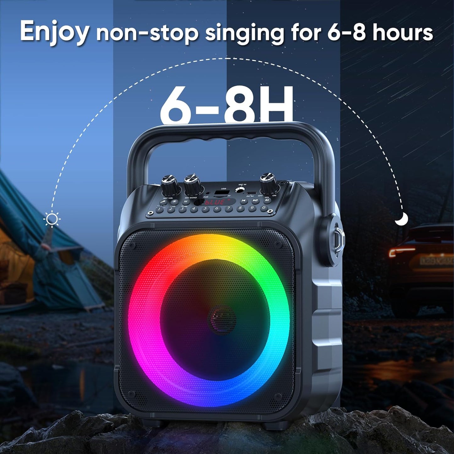 Karaoke Machine, Portable Bluetooth Speaker with 2 Wireless Microphones